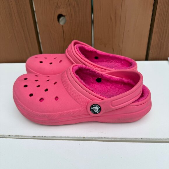 Crocs Pink Fuzzy Lined Clogs Size J3 - Picture 8 of 9